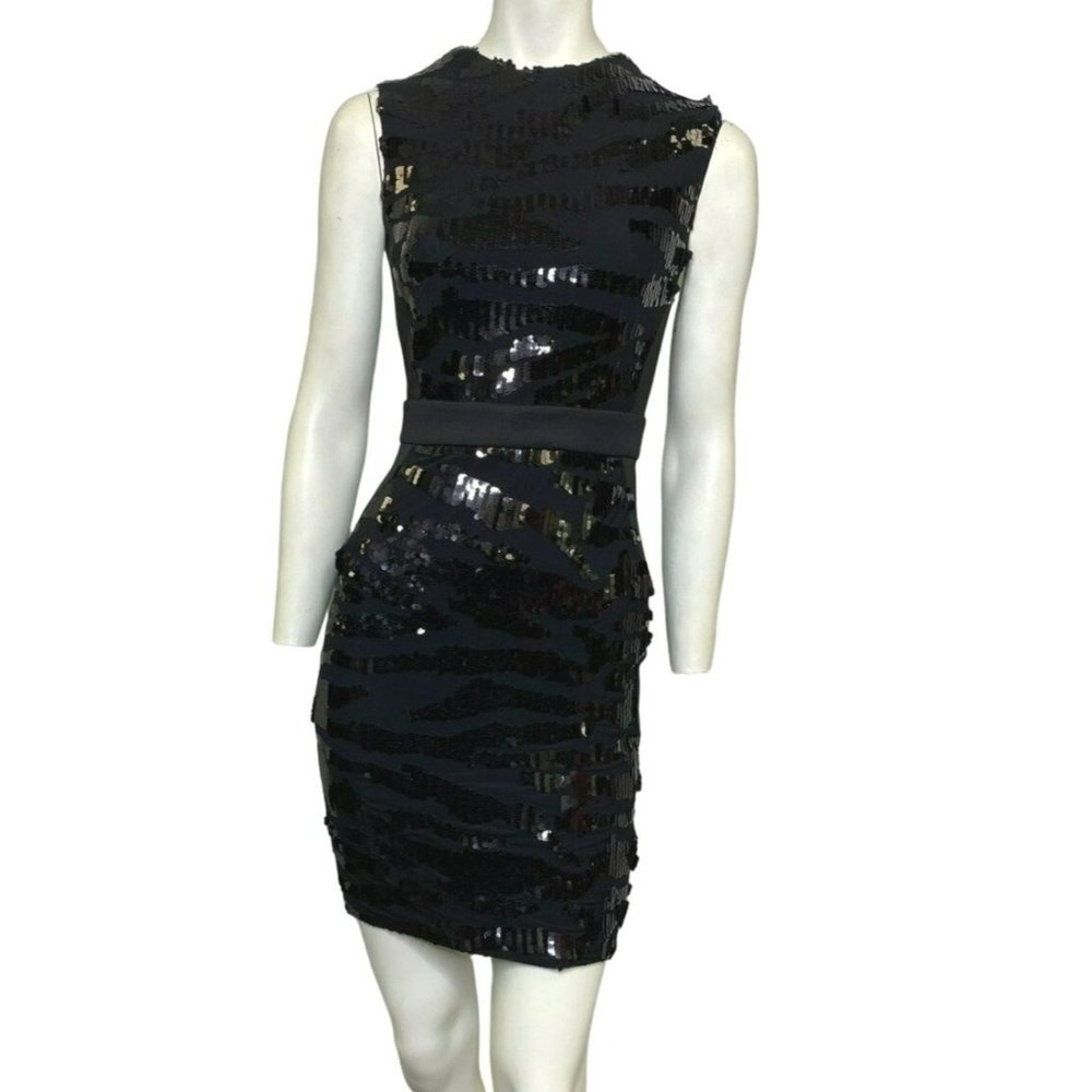 Explosion Sequin Strappy Open Back Mini Dress Black Size 4 NWT